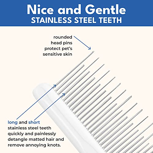 Pet Grooming Comb for Long & Curly Hair - Detangler Brush for Dogs & Cats