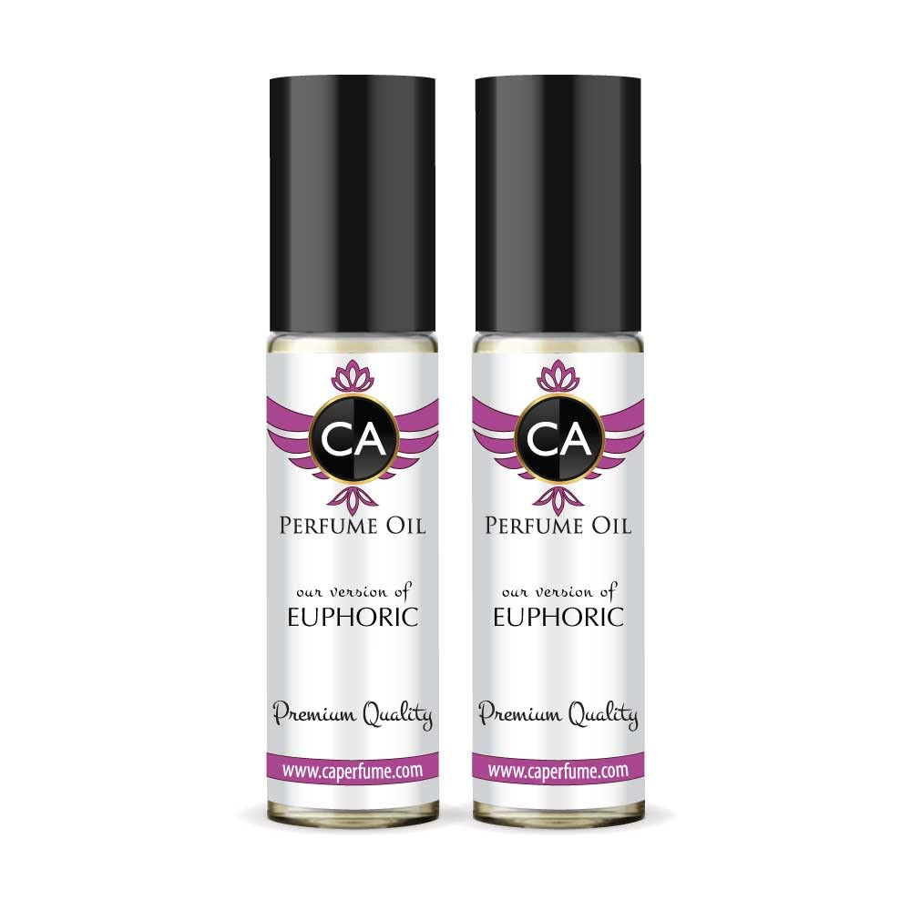 CA Perfume Impression of Calvin K. Euphoric For Women Replica Fragrance Body Oil Dupes Alcohol-Free Essential Aromatherapy Sample Travel Size Concentrated Long Lasting Attar Roll-On 0.3 Fl Oz-X2