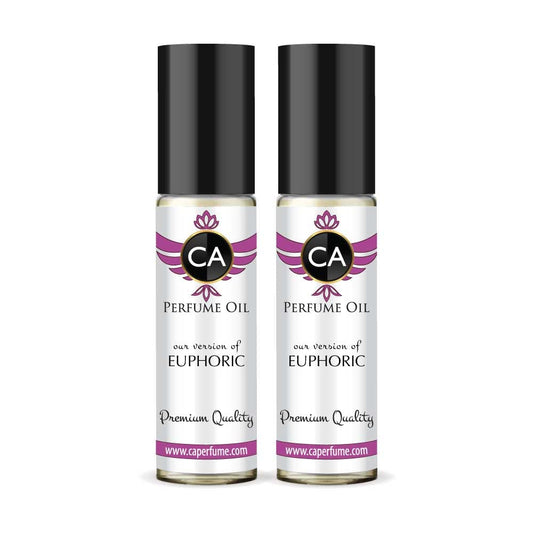 CA Perfume Impression of Calvin K. Euphoric For Women Replica Fragrance Body Oil Dupes Alcohol-Free Essential Aromatherapy Sample Travel Size Concentrated Long Lasting Attar Roll-On 0.3 Fl Oz-X2