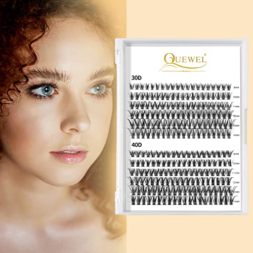 QUEWEL Cluster Lashes 240Pcs Individual Lashes 30D+40D C Curl Mix8-14mm Lash Extensions Clusters Lashes Soft&Natural False Eyelashes Individual DIY Eyelash Extension at Home(30D+40D C MIX8-14)