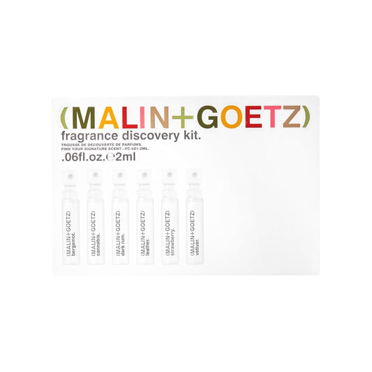 Malin + Goetz Fragrance Discovery Kit, 2 ml Each - Bergamot, Cannabis, Dark Rum, Leather, Strawberry & Vetiver Eau De Parfum - Travel Size Perfume Set, Fragrance Oil Gift Set, Vegan & Cruelty-Free