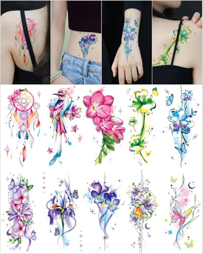 Flower Temporary Tattoo Sheets for Girls Women - 11 Pack