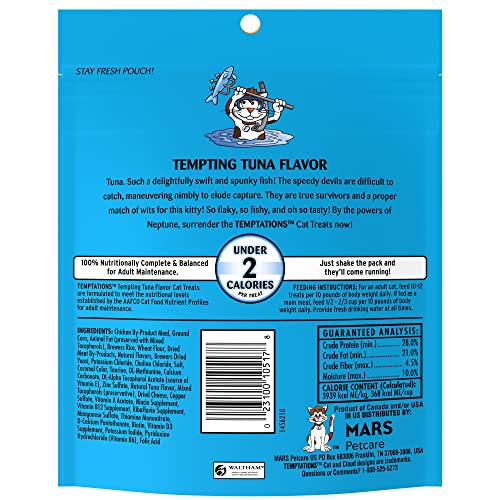 Temptations Classic Crunchy and Soft Cat Treats Tempting Tuna Flavor, 6.3 oz. Pouch (Pack of 10)