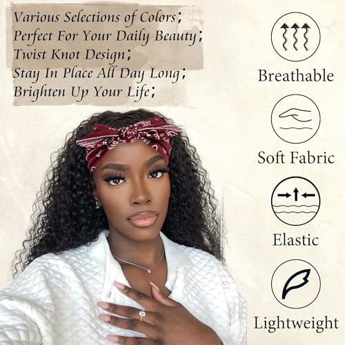 Wide Paisley Headbands for Women – 3-Pack Elastic Bow Hair Wrap Bands