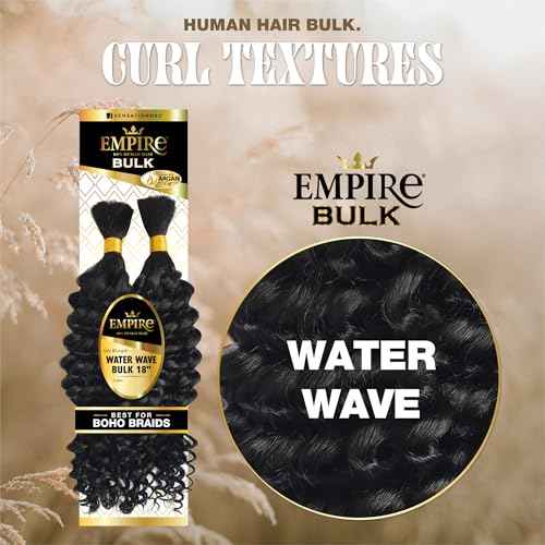 Sensationnel Empire Bulk Braiding ? Water Wave Human Hair Braids for Knotless Boho Box or Curly Loosewave Styles 1 pack (18 inch, 1 JETBLACK)