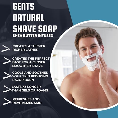 GENTS Men¡¯s Shaving Soap Pack 97% All Natural Enriched With Shea Butter & Glycerin, Creates Rich Lather Form, 3 Oz Each Nourishes Skin Smooth Clean Shave Pack of 4 Different Scents