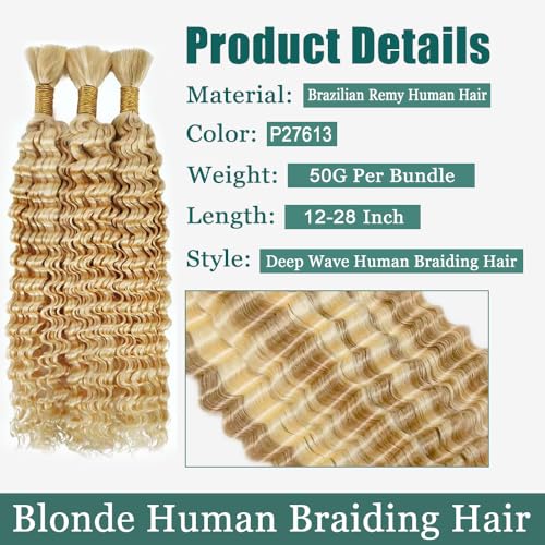 Blonde Human Braiding Hair 14 inch 150g #27 #613 Mixed