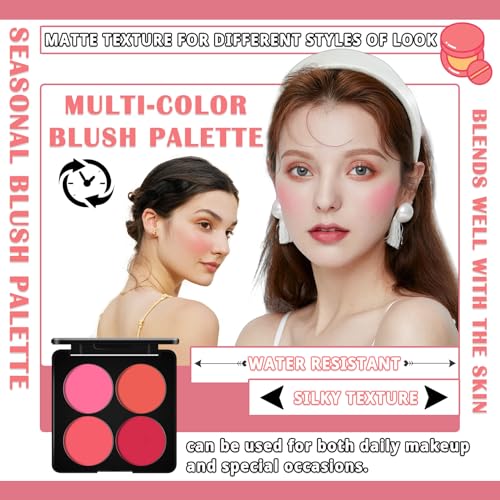 4-Color Blush Palette with Brush - Matte & Shimmer