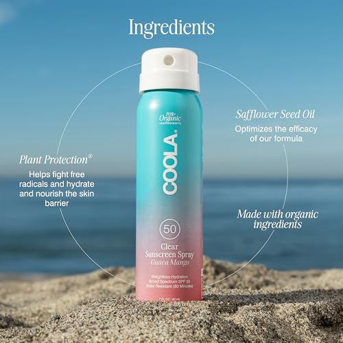 COOLA Organic Sunscreen SPF 50 Sunblock Spray, Dermatologist Tested Skin Care for Daily Protection, Vegan and Gluten Free, Guava Mango