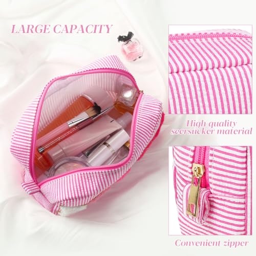 Pink Seersucker Beach Cosmetic Bags 6-Pack - Travel & Vacation Organizer