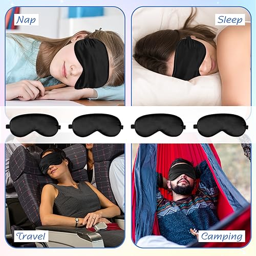 4 Silk Sleep Mask Smooth Soft Eye Mask Eye Mask with Adjustable Shoulder Strap Eye Mask Sleep Shading Travel Relaxation (Black)