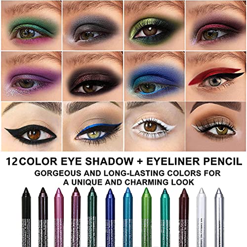 12-Color Eyeliner Pencil Set - Waterproof Glitter & Matte