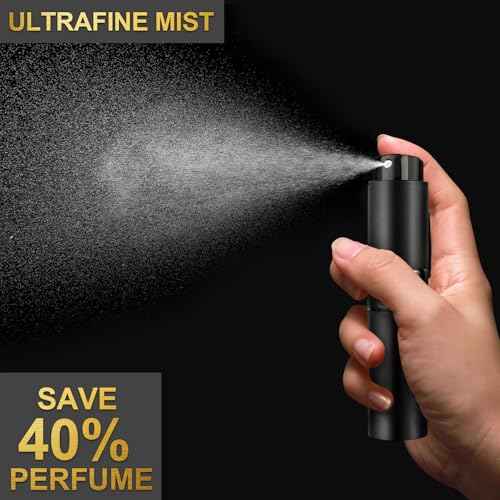 8ML Refillable Perfume Spray Bottles - Travel Atomizer Set with Removable Inner Bottle, Portable Leak Proof Lightweight Sprayer for Fragrances, Essential Oils (Matte Black 4 Pack)