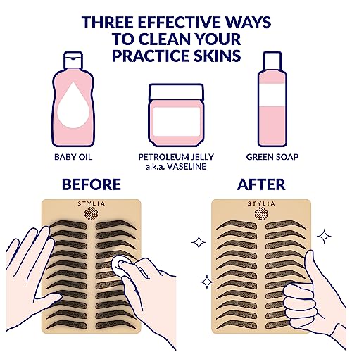 Stylia Microblading Practice Fake Skin Sheet for Eyebrow Tattoo, Fake Skin for Tattoo Brows, Micro Blading Eye Brow Makeup, Tattoo Skin Practice Kit, Tattooing Kit Supplies (Black Double Sided)