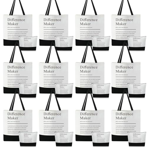 Paterr 24 Pcs Difference Maker Appreciation Gifts Bulk for Women 12 Difference Maker Tote Bag for Christmas Staff Team 12 Makeup Bags for Leader Mentor Manager Medical Assistant Week Gifts for Women