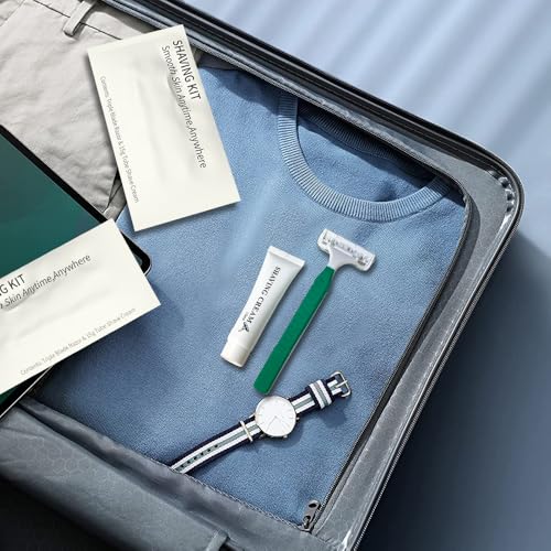 50 Pack Shave kit in Bulk 3 Blades Shave Disposable Razor with Protective Cap 12g Cream Individually Wrapped Paper Box for Hotel,Airbnb, Homeless,Shelter Camping Travel On The Go
