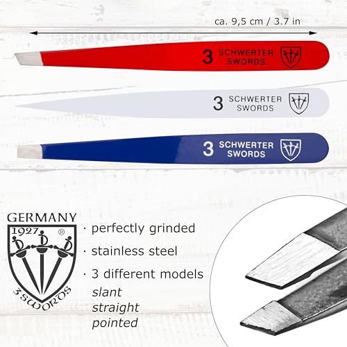 3 Swords Germany ? brand quality professional stainless steel precision tweezer set ¡°USA¡±, slanted, straight, pointed eyebrows hair, synthetic leather case, manicure pedicure by 3 Swords