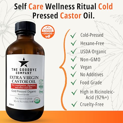 The Goodbye Company Extra Virgin Castor Oil 250ml - USDA Organic & Cold Pressed