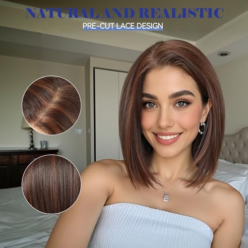 HAIRCUBE 10 Inch Brown Bob Wig - HD Synthetic Lace Front