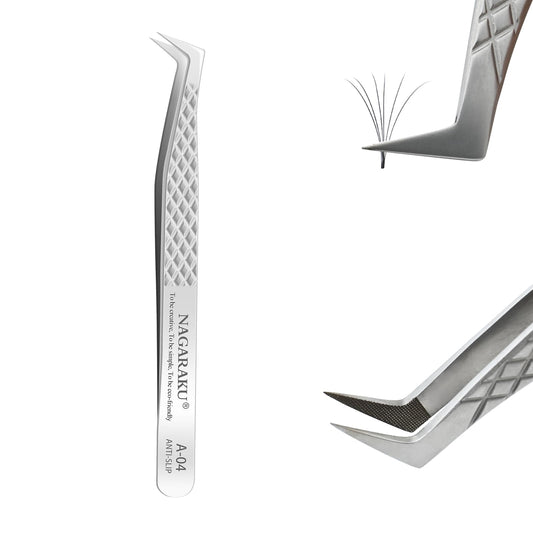 NAGARAKU Eyelash Extension Tweezers Diamond Grip with Pattern on tip Precision Durable Curved Professional for Classic Lash Fanning Volume (A-04)