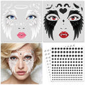 Halloween Angel Face Tattoos, 2 Sheets Black & White Wings