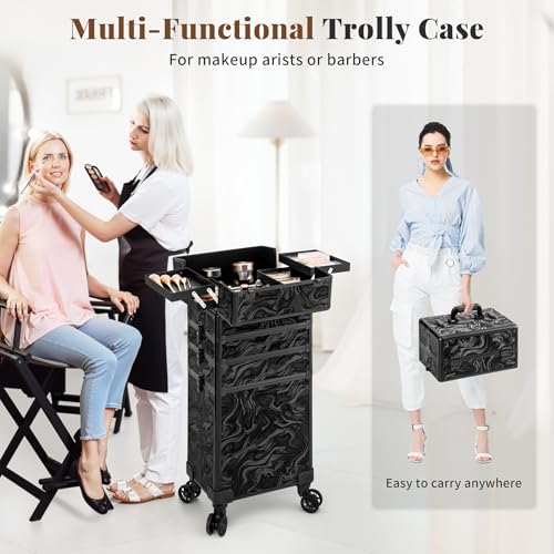 5-in-1 Rolling Makeup Train Case with Wheels | Professional Cosmetic Trolley