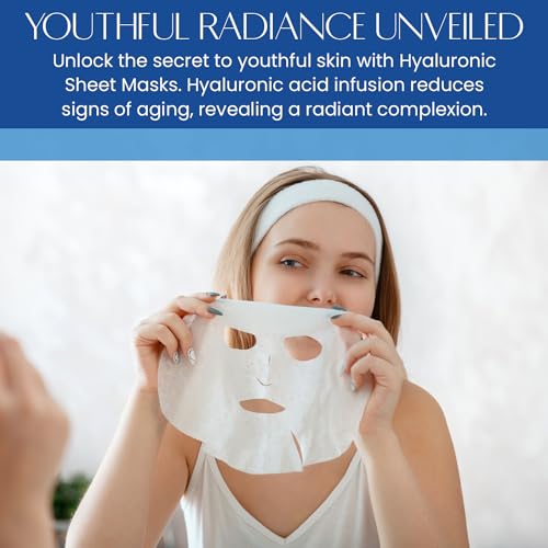 Hyaluronic Acid Sheet Face Mask - Skin Firming, Anti-Aging, Moisturizes & Plumping - Dermatologist Tested, Cruelty-Free Korean Skincare for All Skin Types - Pack of 10