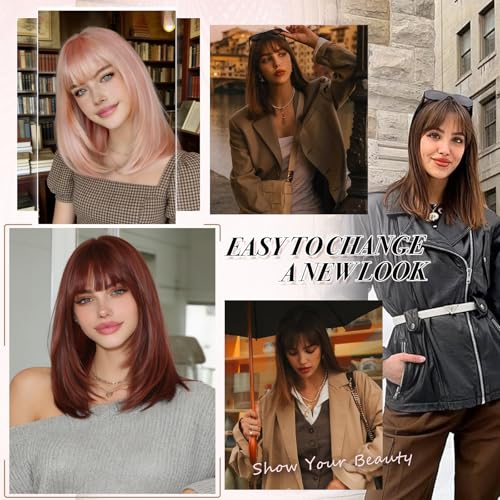 Haloo Blonde Bob Wig with Bangs 16 Inch Heat Resistant Synthetic