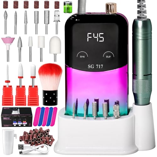 LIMEGIRL Professional Electric Nail File Drill Bits Kit 45000RPM for Acrylic Toenail Machine Clippers with 14 Drill Bit Gradient Green Portable Rechargeable Cordless