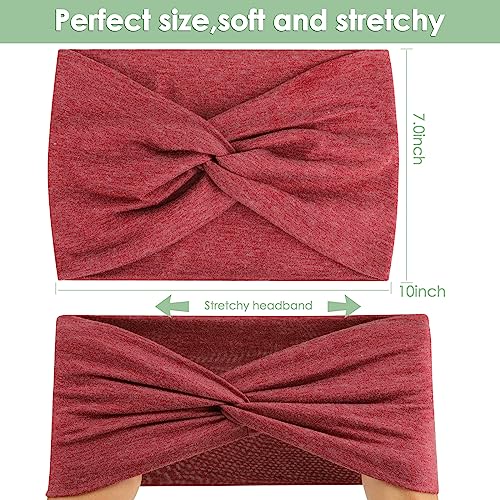 Wide Knotted Headbands for Women, 7" Boho Cotton Turban Bandana 6-Pack