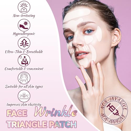 Facial Wrinkle Patches, 256 Pcs Overnight Silicone Forehead Wrinkle Patches, Anti-Aging Face Patches Remover to Fine Lines, Mouth, Frown Lines (Pink)