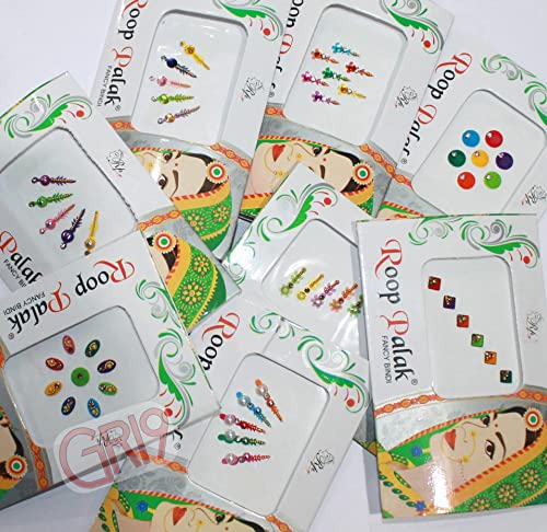 12pc Multicolored Indian Bindi Set with Crystals