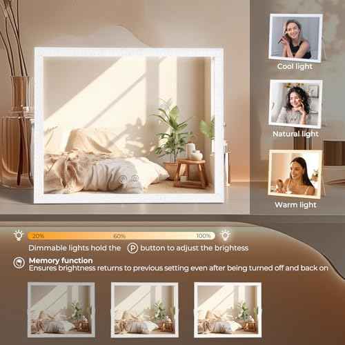 Vanity Mirror with Lights,RGB & 3 Dimmable Light Modes Makeup Mirror with Touch Control,Light Up Mirror for Desk,360¡ÆRotation,17x22 Inch