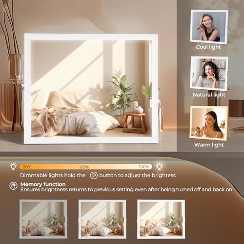 Vanity Mirror with Lights,RGB & 3 Dimmable Light Modes Makeup Mirror with Touch Control,Light Up Mirror for Desk,360¡ÆRotation,17x22 Inch