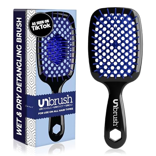 FHI Heat UNbrush Detangling Brush for Pain-Free Brushing on All Wet or Dry Hair Types — Durable DuoFlex Anti-Static Bristles, Lightweight Handle, Vented Hair Brush, Galaxy Blue