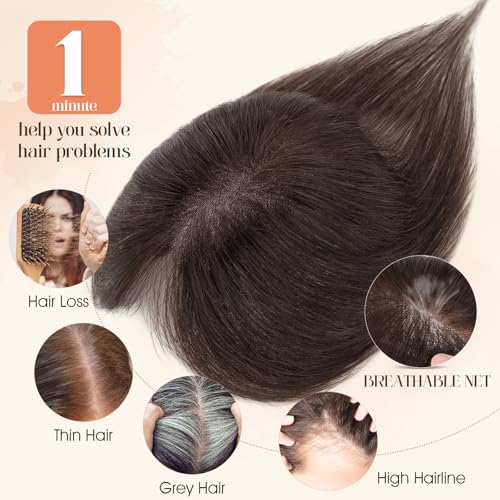 S-noilite Human Hair Topper 11" Breathable Base Natural Black