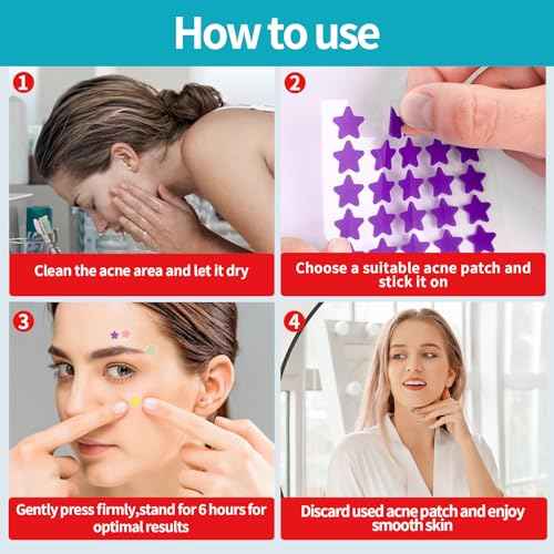 Pimple Patches for Face (1296 Count),3 shapes (Round,Star and heart Shapes),Hydrocolloid Spot Dots with Salicylic Acid and Tea Tree Oil