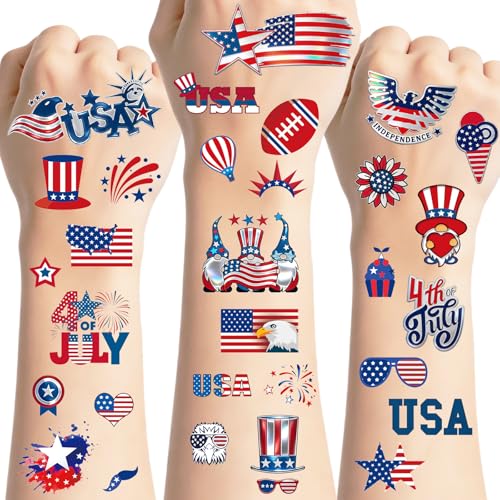 4th of July Temporary Tattoos, 12-Sheet Patriotic Set