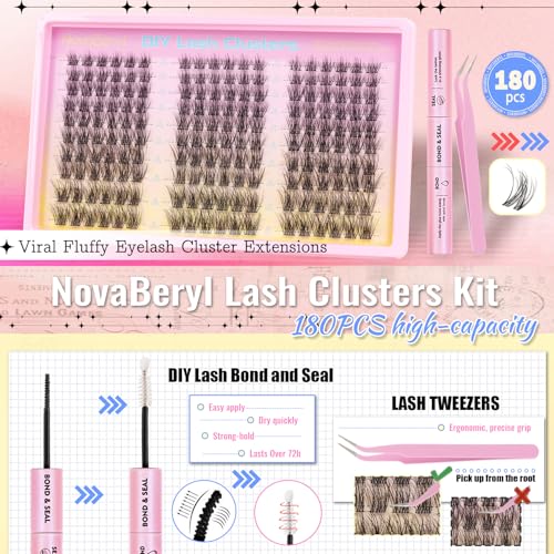 DIY Lash Extension Kit with 180 Cluster Lashes 10-18mm D Curl