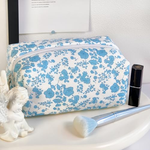 Quilted Floral Makeup Bag for Women - Compact Cosmetic & Toiletry Organizer