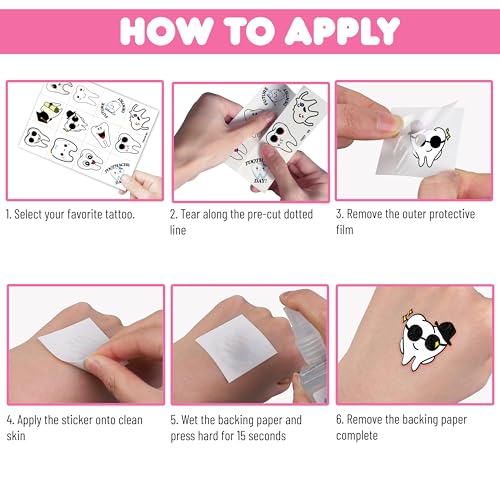 96 Pcs Dental Theme Temporary Tattoos for Kids