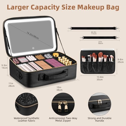 15x11 Large Makeup Bag with LED Mirror & Detachable Dividers
