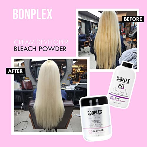 BONPLEX Blonder Bleach Powder | Dust Free | Reduced Odor | Less Scalp Damage | Compact Powder Lightener | Multiple Clear Blonde Results | Strong and Fast Bleach Powder 17.6 oz