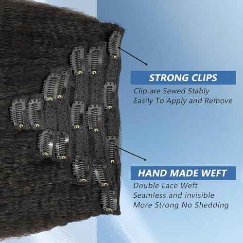 12A Clip In Hair Extensions Real Human Hair 16 Inch 100g 7pcs Yaki Straight Clip ins Human Hair Extensions for women 100% Unprocessed Brazilian Virgin Hair clip ins Natural Black Hair