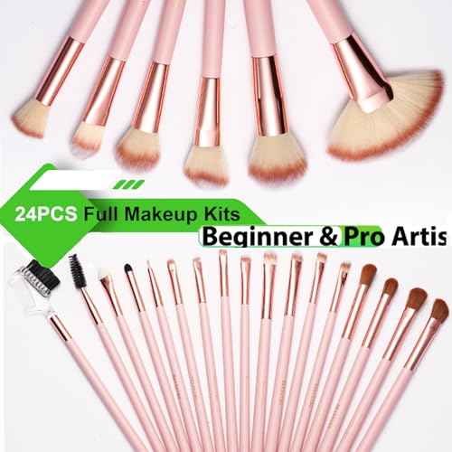 28PCS Makeup Brush Set, Quality Makeup Brushes for Women, Brush Set Make Up for Beginner Starter Professional,Pink Makeup Set with Blenders Masks Spatula,Travel-Friendly Makeup Brush Set with Case