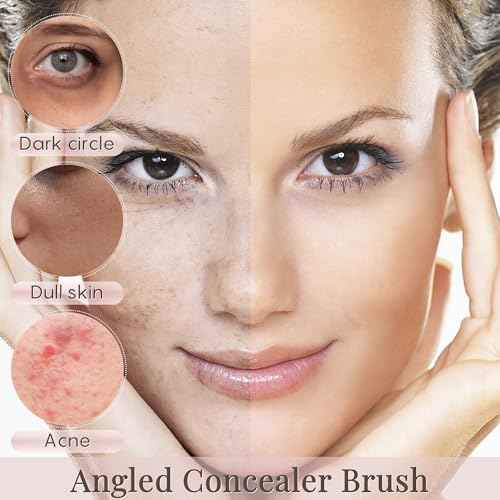 GLO&RAY Angled Concealer Brush with Cap ? Flat Top Synthetic Makeup Brush for Under Eye, Spot Coverage, Travel Size Concealer Blending Tool for Liquid & Cream Application (Pink)