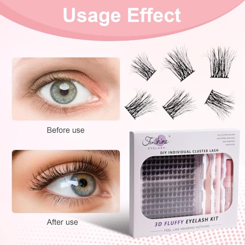 Fenshine Cluster Lashes 9-15mm DIY Eyelash Extension Kit (144pcs)