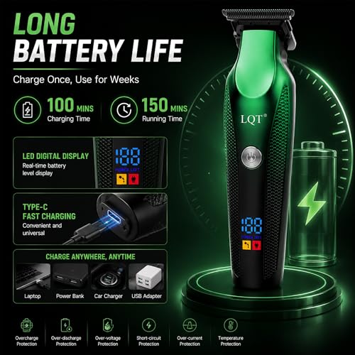 LQT-128 Cordless Beard Trimmer for Men, Rechargeable with LED Display, Grooming Gift Set