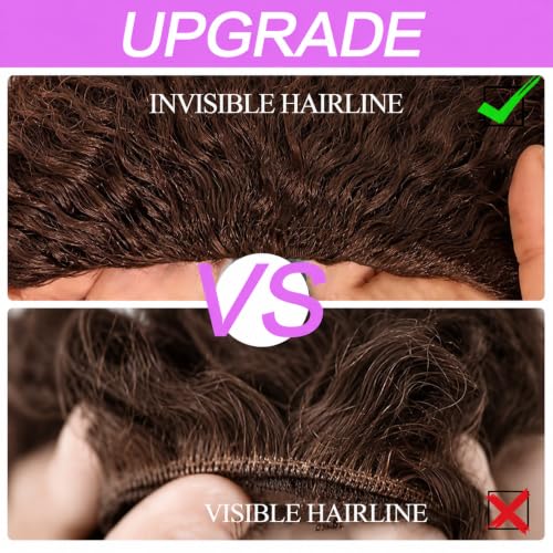 Chocolate Brown Kinky Curly Half Wig - 200% Density, 14 Inch