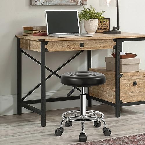 KKTONER PU Leather Rolling Stool with Footrest Height Adjustable